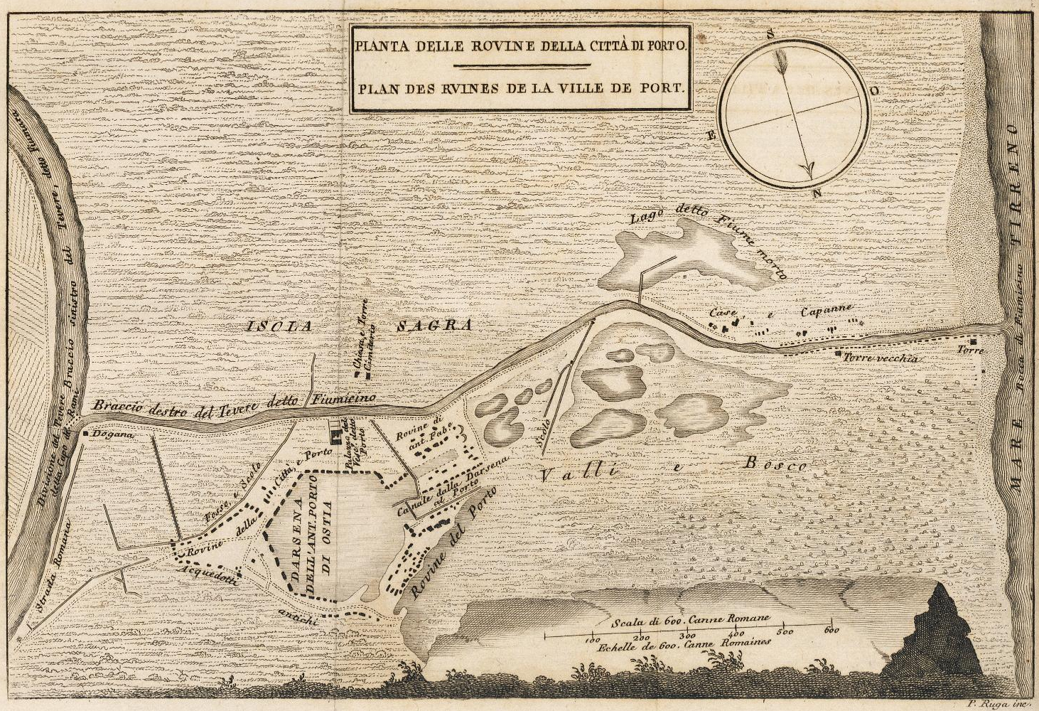 A plan of Portus, published in 1819 by Antonio Nibby